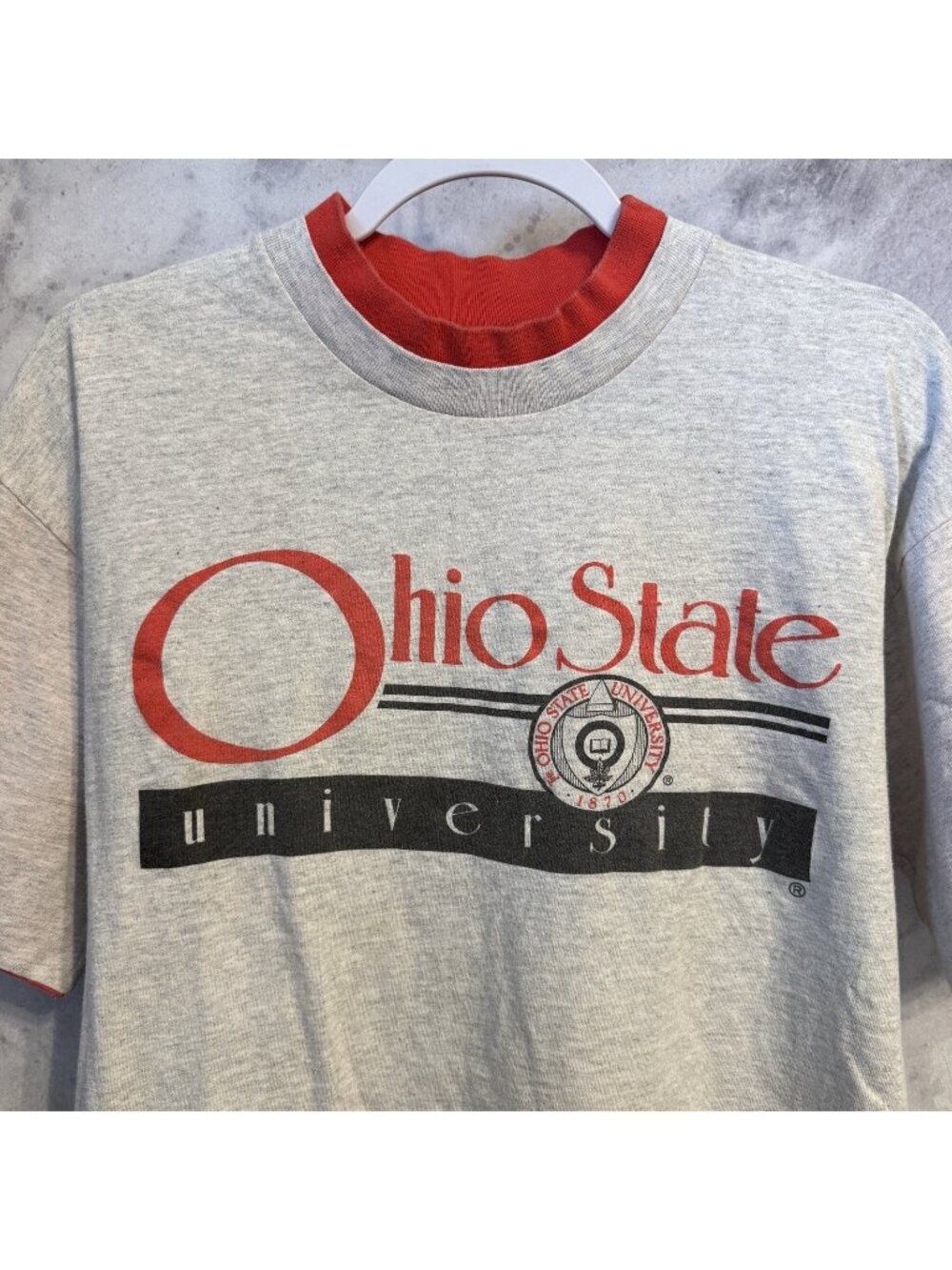 Vintage 90s Ohio State University T Shirt Mens Large L Gray NCAA